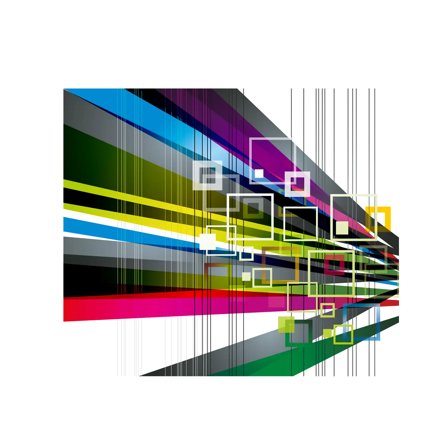 Modern abstract colorful geometric background PNG with dynamic lines and squares, futuristic digital art design, HD creative graphic asset.