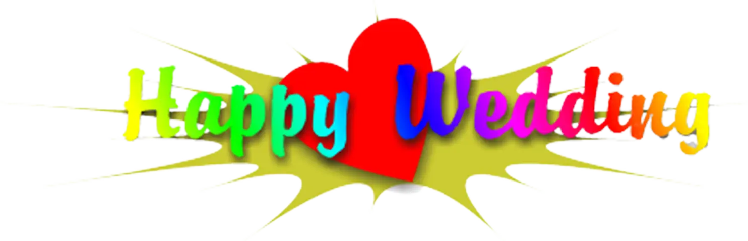 Happy Wedding colorful text PNG with red heart and splash effect, romantic celebration graphic, HD transparent wedding design element